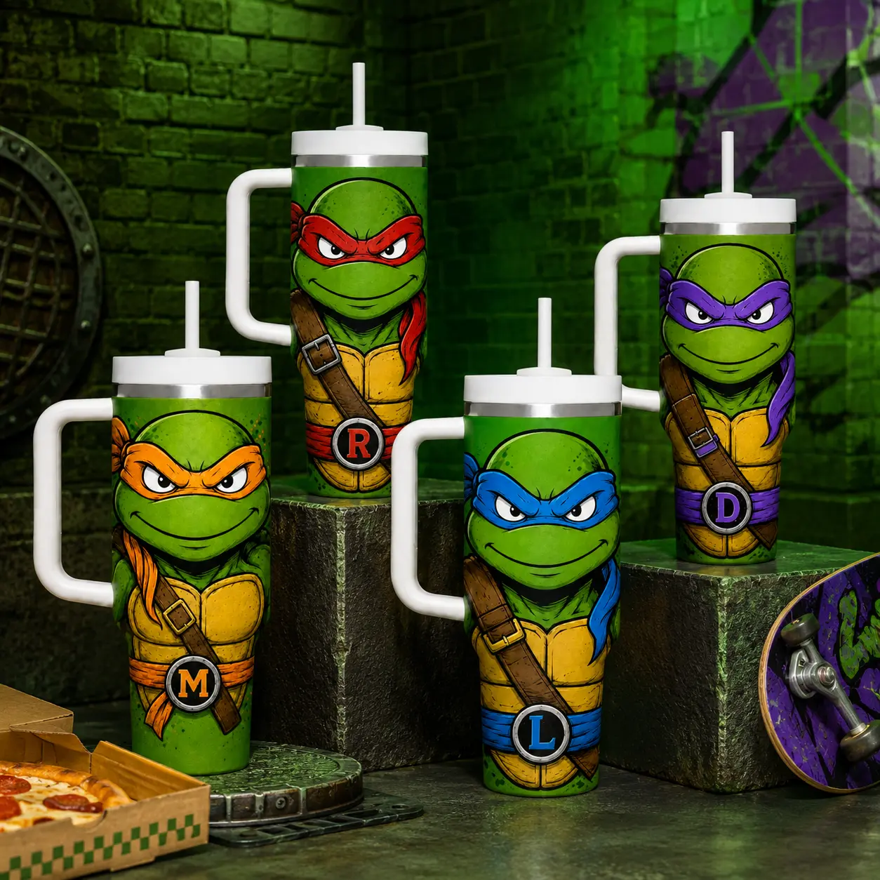 TMNT 40oz Tumbler with Handle & Straw | Teenage Mutant Ninja Turtles Stainless Steel Cup | Choose Your Turtle Gift