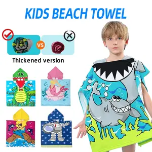 Cartoon Print Children's Lightweight Summer Bath Towel, Simple Design Hooded Cape, Quick-Dry Absorbent Beach Towel for Baby Kids Swimming Beach Bath Travel