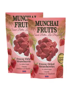 Munchai Fruits Freeze-Dried Strawberries Family Size 2-Pack 100g Organic No Added Sugar Premium Quality Snack from Thailand