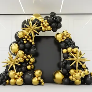 Black and Gold Balloons Garland Arch Kit – Includes 3 Starburst Balloons and Various Sizes (5, 10, 12, 18 inch) for Birthdays, New Year’s, Graduations, and Anniversaries