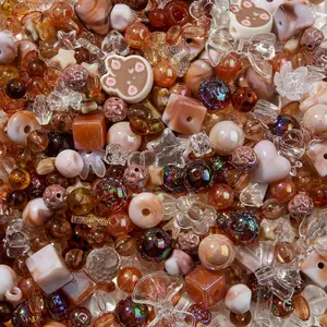 500g  Assorted Beads Flower  Butterfly Candy  Kawaii Beads for  Bracelets  Making DIY Plastic Crafts (Brown)