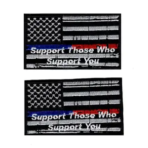 Support Who Those Support You Thin Blue Red Line USA Flag Police Hook Patch (Bundle)
