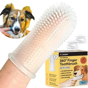 Jasper 360º Dog and Cat Toothbrush Set, Complete Dog Tooth Brushing Kit for Effective Dental Care, Includes Dog and Cat Toothpaste, 2-Pack Clear Jasper Jasper