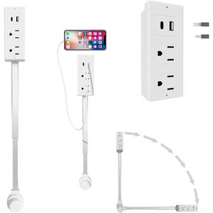 Electrical Outlet Extender, Access Hard-to-Reach Outlets! Features USB-A, USB-C, and 2 AC Outlets, 180° Rotating Power Socket Extender, Extendable 17"-27" - Use Behind Couches, Nightstands, Desks