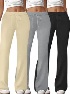 Women's Casual Fashion Long Pants Set, Drawstring Waist Design, Milk Silk Yoga Pants, Wide Leg Micro Flare, All Seasons Wear, Lightweight Sweatpants