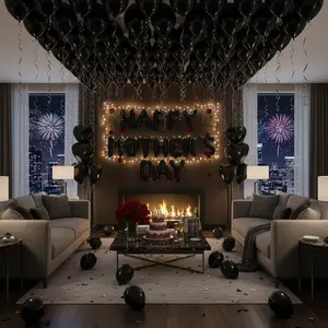 65pcs Black Birthday Balloon Set – "Happy Birthday" Letter Balloons, Heart-Shaped Foil Balloons, Black Latex Balloons for Birthday Party Decorations, Bar Mitzvahs, Room Decor and Photo Props