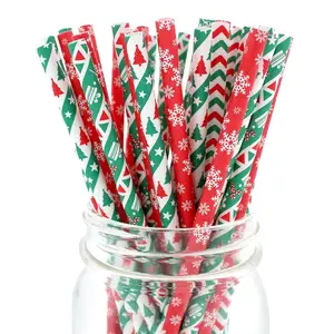 Party On Tap Christmas Straws - Biodegradable 7.75 Inches, 100 Pack, 4 Festive Designs for Holiday Decor