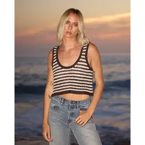 BILLABONG Women's Laura Flip Tide Tank, Boxy Fit Scoop Neck Knit Stripe Tank Top, 100% Cotton, Casual Summer Beach Vacation Style