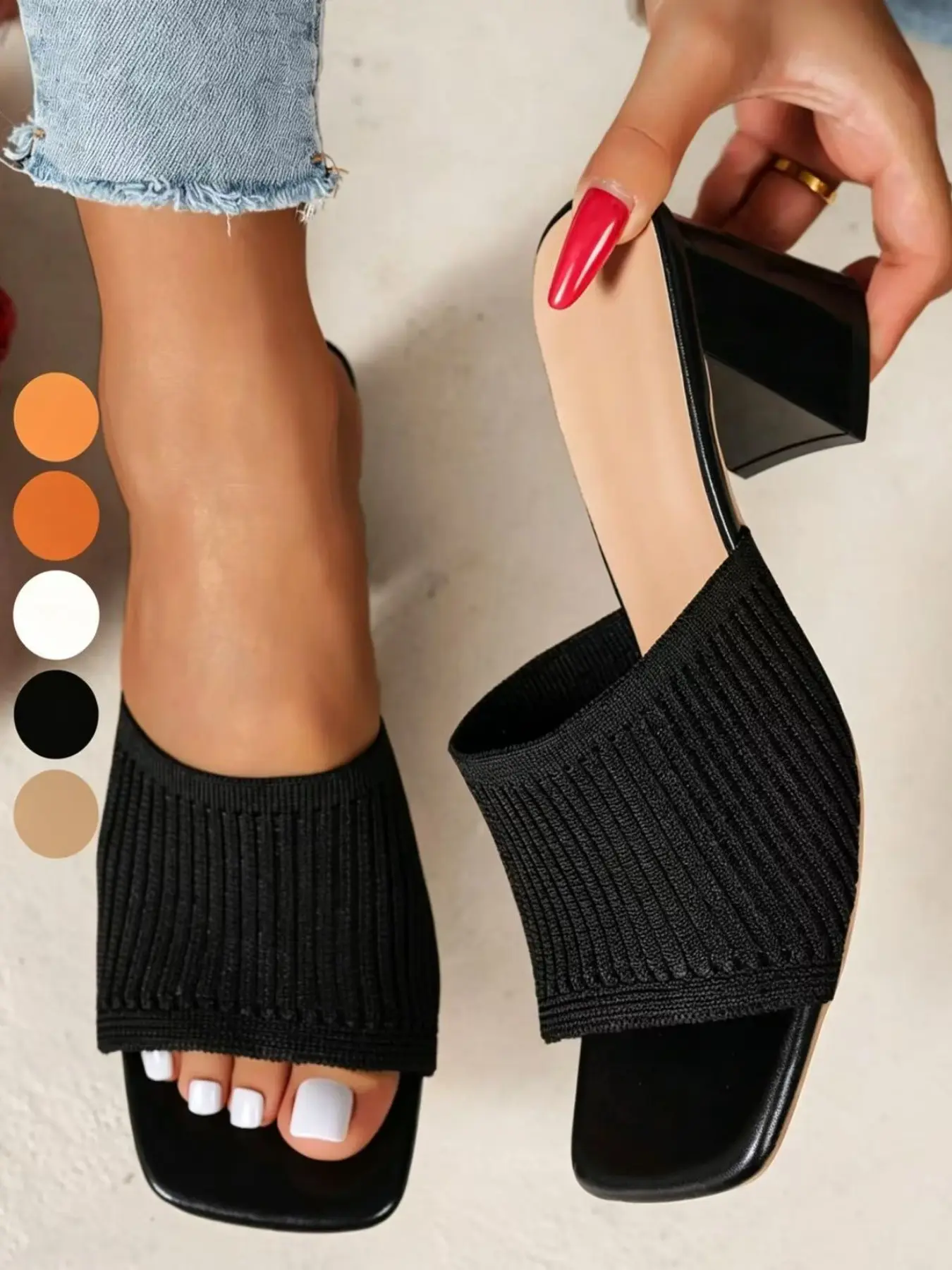Korean Summer Knit High Heel Sandals, Women, Perfect for Commute and Dates, Versatile Fashion Sandals, Elegant Heeled Sandals, Elegant Boosted Sandals, Fabric Material, Rubber Sole, Casual Summer Footwear