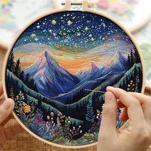 DIY Embroidery Kit Cross Stitch Needlework Tools For Beginners Home Sewing HandCraft Embroidery Set Aurora Pattern DIY Craft