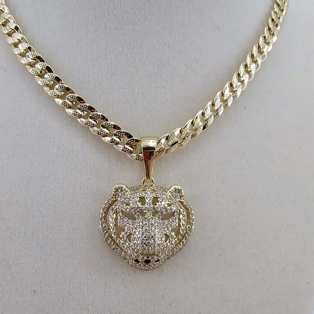 (1)   # 1tiger pendant and chain 14 K gold plated