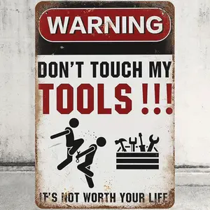 Funny Warning Metal Signs Garage Wall Decor Grandpa's Workshop Decorations, Don't Touch My Tools Aluminium 12" x 8"