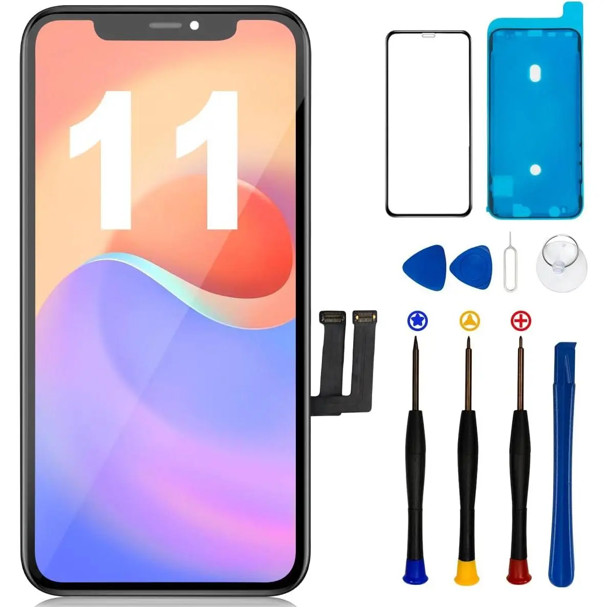 for iPhone 11 Screen Replacement 6.1", 3D Touch Screen LCD Display Digitizer for A2111, A2223, A2221 with Repair Tools Kit + Screen Protoctor (11 LCD)