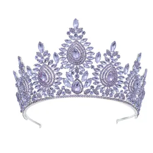 Multicolored Crystal Baroque Beauty Pageant Bride Crown Tiara Crystal Wedding Headband Hair Ornament for Women Elegant Sparkling Rhinestone Design