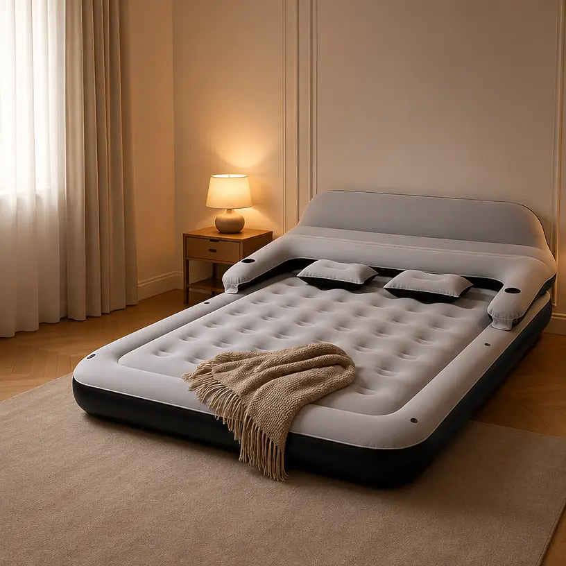 Comfortable Inflatable Guest Bed, Lightweight Bed with 2 Pillows, Free Electric Pump - Camping, Outdoor, Hiking/Light Outdoor Use, Pump-Free Option Included