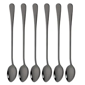 6-Piece Long Handle Iced Tea Spoons Set, Premium Stainless Steel Coffee Stirrers, Mirror Polished Kitchen Utensils, Cocktail Mixing Spoons