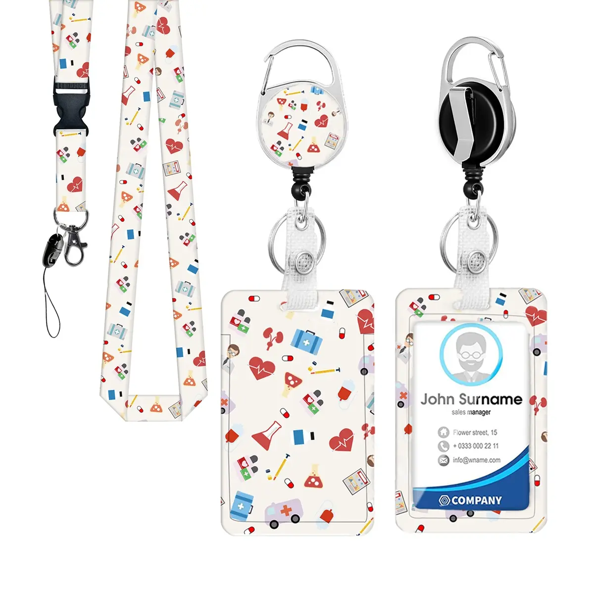 Stethoscope Nurse Care Lanyard Set, Cute Badge Holder with Retractable Scroll Clip, ID Card Protector for Doctor Office Gifts