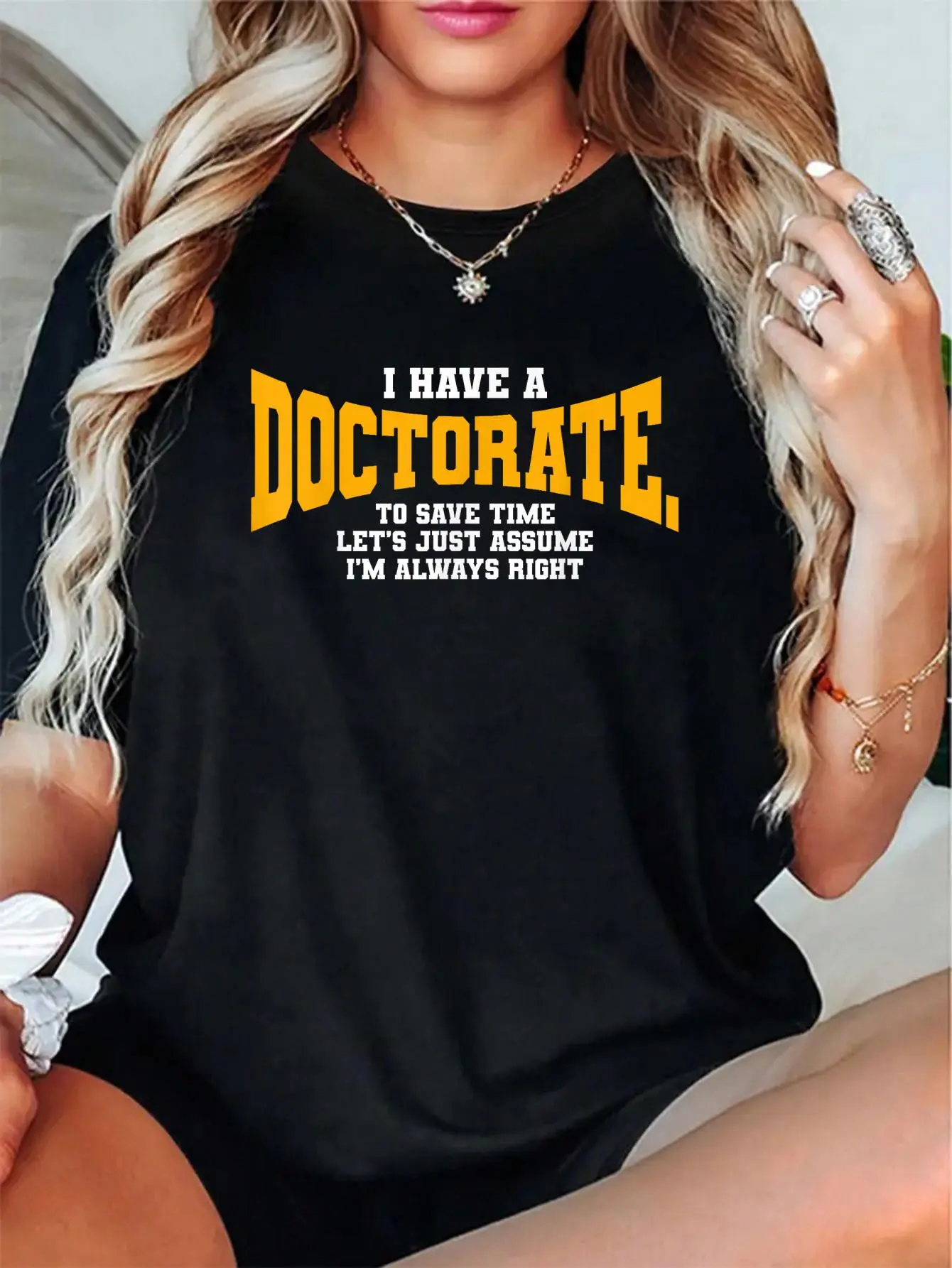 Women's 100% Cotton Short-Sleeve Round Neck Tee Tops - Soft, Cute, Breathable, Casual, Retro Style, PhD Candidate Print, Perfect for Everyday Outfits, Love, T-Shirt, Fabric, Lady, Streetwear, Vibe, Relaxed Fit, Digital Print, Retro Street, Tshirt, Clothes