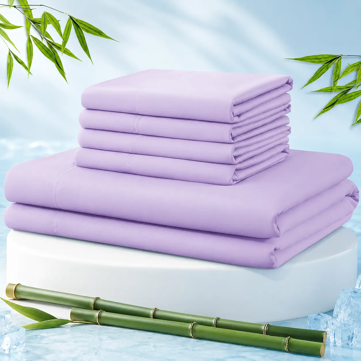 Jollyvogue Extra Deep Pocket Bamboo Sheets - 6 Pcs Breathable &Cooling for Hot Sleepers , Hotel Luxury Fitted Soft Wrinkle-Free For Extra Deep Mattresses, Room Decor, T/F/Q/K Size Pillowcase Sets