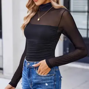 Women's Long Sleeve Turtle Neck Mesh Bodysuit Shapewear One Piece Leotard Going Out Fall Casual Daily Stylish Tops