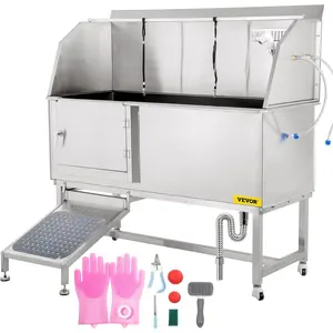 VEVOR Dog Grooming Tub, 62" L Pet Wash Station, 304 Stainless Steel Pet Grooming Tub Rated 661LBS Load Capacity, Non-Skid Dog Washing Station Comes with Ramp, Faucet, Sprayer and Drain KitHoliday gifts