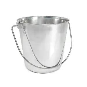 Heavy Duty Stainless Steel Round Bucket 4 Quart for Pet Feeding & Watering Durable Rust-Resistant Dishwasher Safe Handle