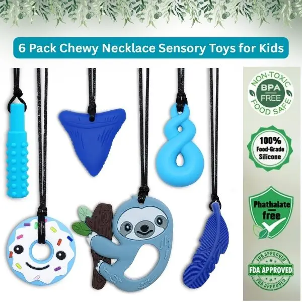 6-Pack Kids Sensory Teether Necklaces – Fidget & Oral Motor Skills Toys for Autism, ADHD, SPD, Gift Idea