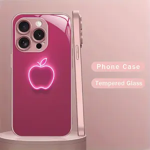 Suitable for iPhone 16 Pro Max, 16, 15 Pro, 14, 14 Plus, 14 Pro Max, 13, 13 Pro, 12 Pro, 11, 11 Pro Max, Tempered Glass Silicone Matte Pink, Fashionable Design High-end/Cute/Transparent/Beautiful, Simple Creative Art Glowing Apple Pattern Phone Case