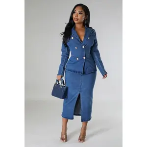 Stretch Denim Matching Skirt Set