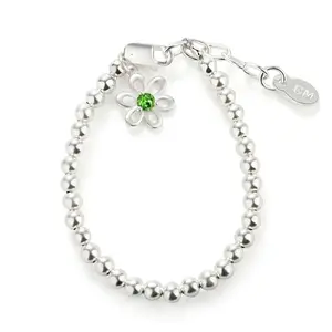 Birthstone Bracelet - Sterling Silver Silver Daisy for Babies and Girls