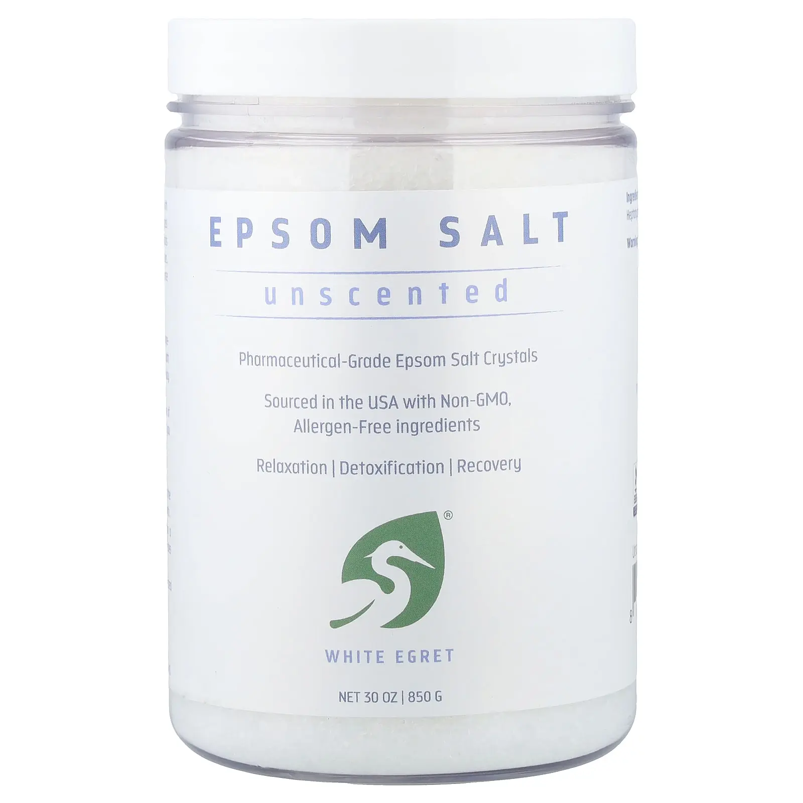 White Egret Epsom Salt, Unscented, 30 oz (850 g) White Egret Epsom Salt, Unscented, 30 oz (850 g)