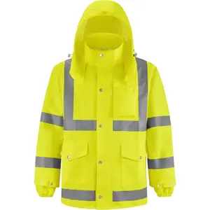 Reflective High Visibility Safety Jacket,Safety Rain Jacket with Hood,Lightweight Workwear for Outdoor Construction