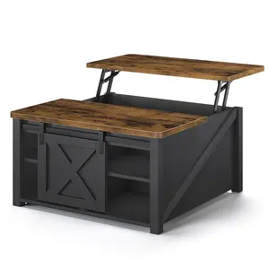 SIKAIC 31.5x31.5 in Lift-Top Coffee Table, Black Engineered Wood Indoor Furniture with Hidden Storage for Farmhouse & Rustic Home Decor