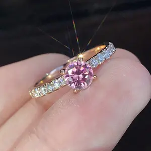 Simple Zircon Engagement Wedding Ring Copper Platinum Plated Imitation Diamond Ring Geometric Shape 2G Fashionable Office Style