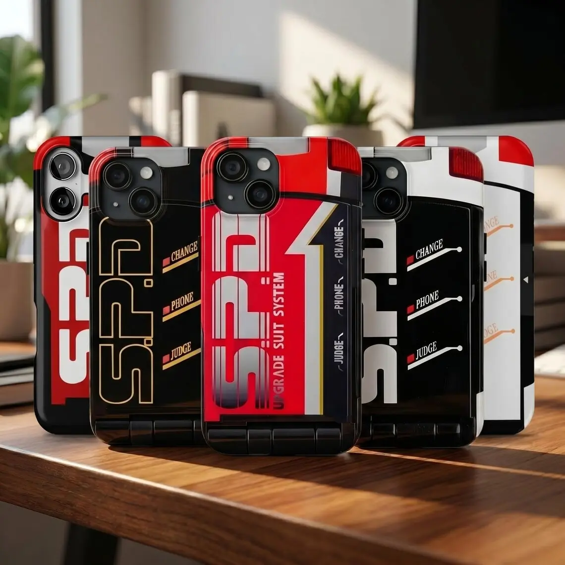 Futuristic Space Police Agent License Graphic Sci-Fi Mecha Upgrade Suit Red Black White Techwear Protective Shockproof Hard PC TPU Cover Shell.2D Printed Cyberpunk Tactical Gadget Phone Case for iPhone 16 15 14 13 12 11 Pro Max X XR XS 7 8 Plus