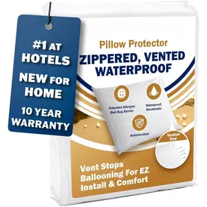 PRO Max  Pillow Protector, Standard Size - Zippered (1-Pack), Dust Mite Allergen & Bed  Proof, Anti- Treated, Highly Breathable & Vented for Cool Soft Sleep