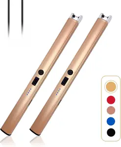 2 PCS Candle Lighter,Windproof Flameless Electric Lighter with LED Power Display ＆ Safety Switch, Upgraded Plasma USB Rechargeable Lighters for Birthday Camping BBQ (Champagne Gold)