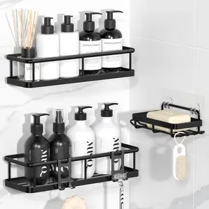 Shower, No Shower Organizers, with Removable and Soap Holder, Rust Shower Shelves, Wall-Mounted Shower Holder, 3 Pack, Black