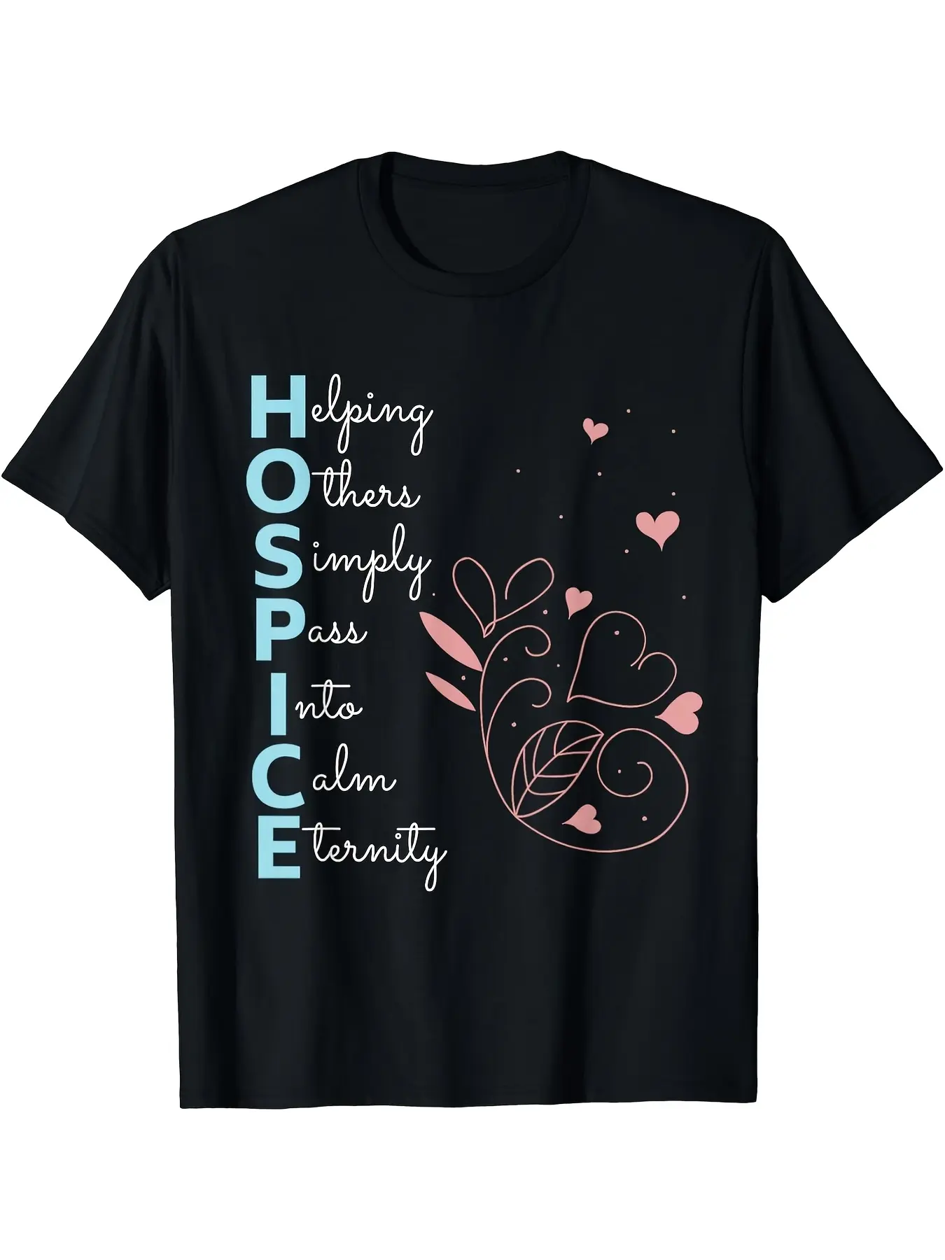 1pc Hospice Nurse Appreciation T-Shirt| Soft Crew Neck Long Sleeve with Inspirational Helping Hands of Hospice Print & Heart Design, High Stretch Loose Fit, All-Season Comfort, Lettering, Unisex Casual, Vintage Style