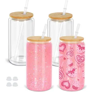 16 Oz Snow Globe Tumbler, 4 Pack Pre-Drilled Sublimation Glass Cup For Glitter Snow Globe Diy, Double Wall Sublimation Glass Tumbler