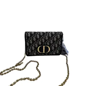 Pre-owned Dior france Crossbody Bags Montaigne WOC Small dark blue Gold Chain Wallet H2 z52068