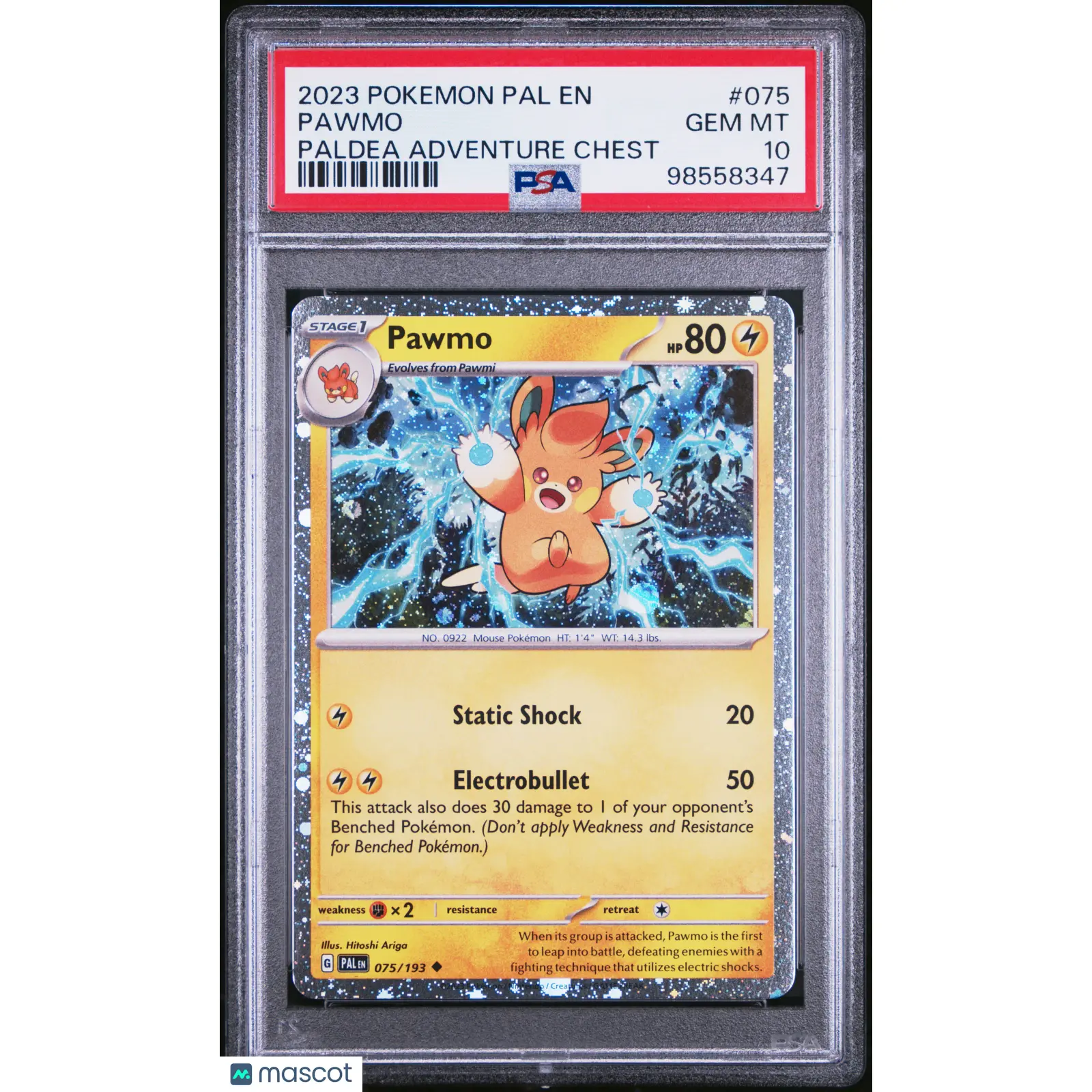 2023 POKEMON PAL EN-PALDEA EVOLVED PALDEA ADVENTURE CHEST #075 PAWMO PSA 10