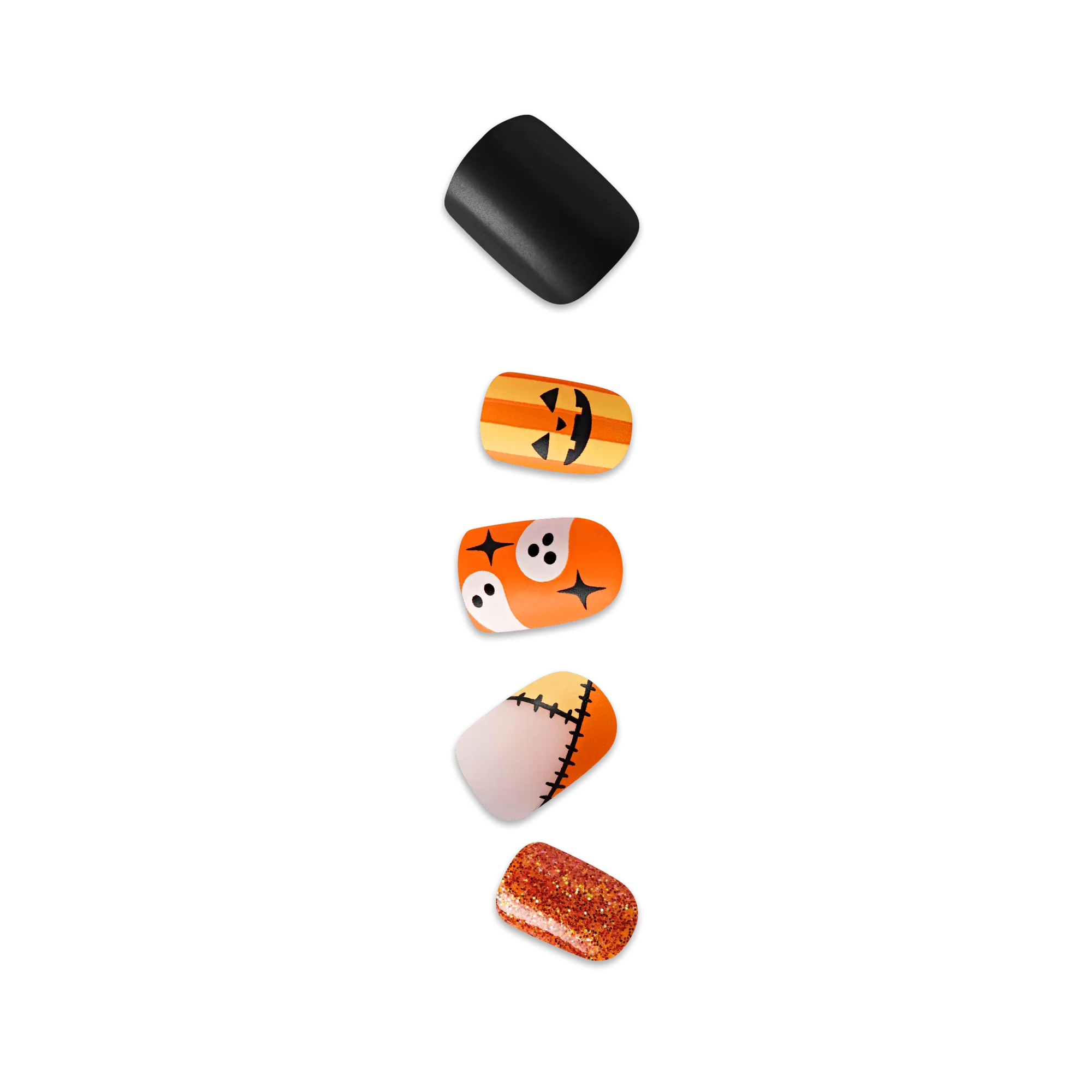 Impress Design Halloween No Glue Fake Press On Nails - Dead Glam | Design, Orange & Black, Short, Squoval, Glow In The Dark, Manicure