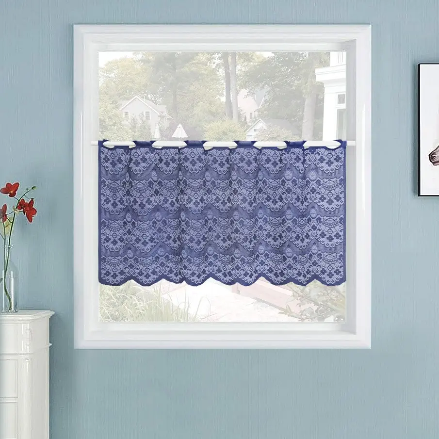 European Style Knitted Lace Curtain Rod Pocket Short Kitchen Window Drapes, Cabinet Glass Privacy Cafe Curtains