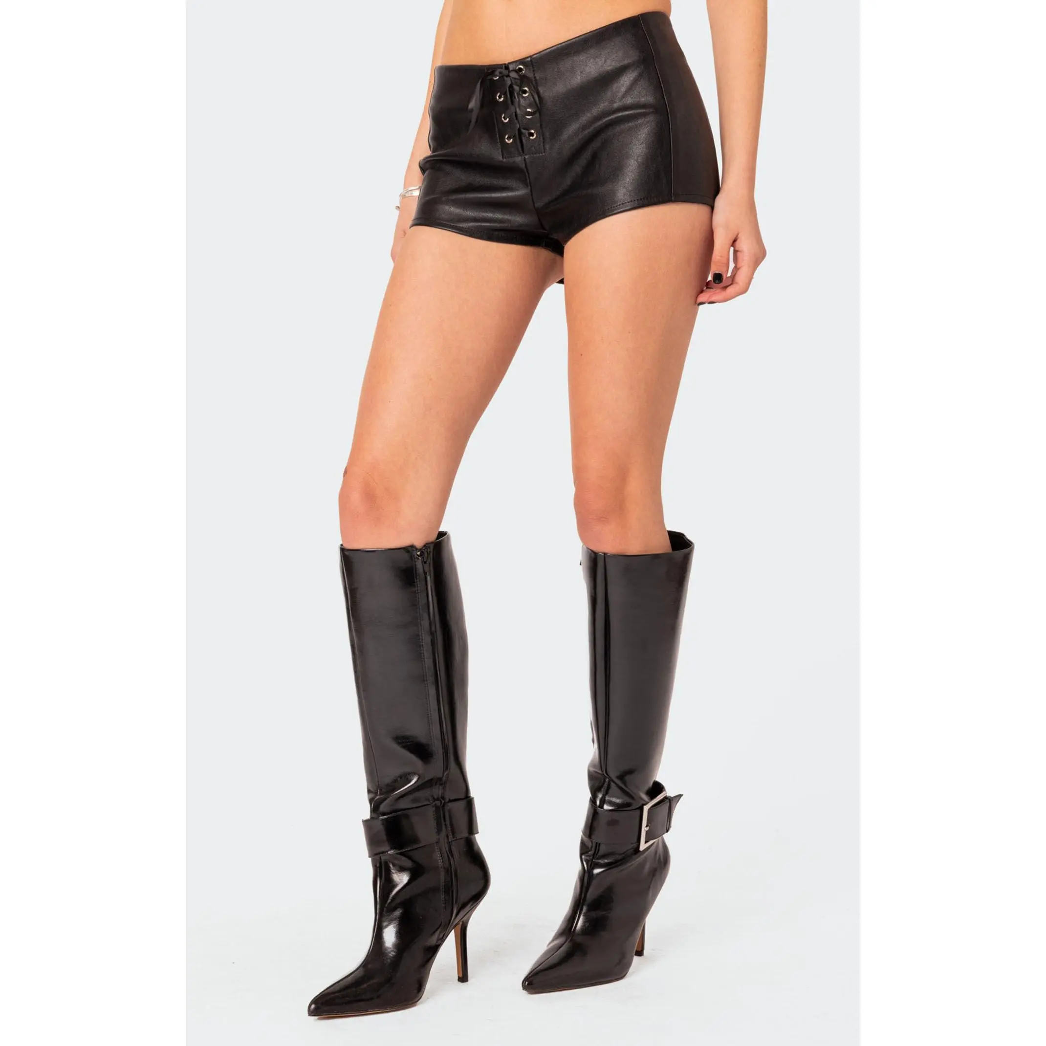Edikted Women's Wilde Lace Up Faux Leather Shorts