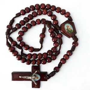 Rosario Artesanal Madera de San Judas Tadeo Handcrafted Wooden Rosary with Saint Judas Tadeo Icon and Crucifix