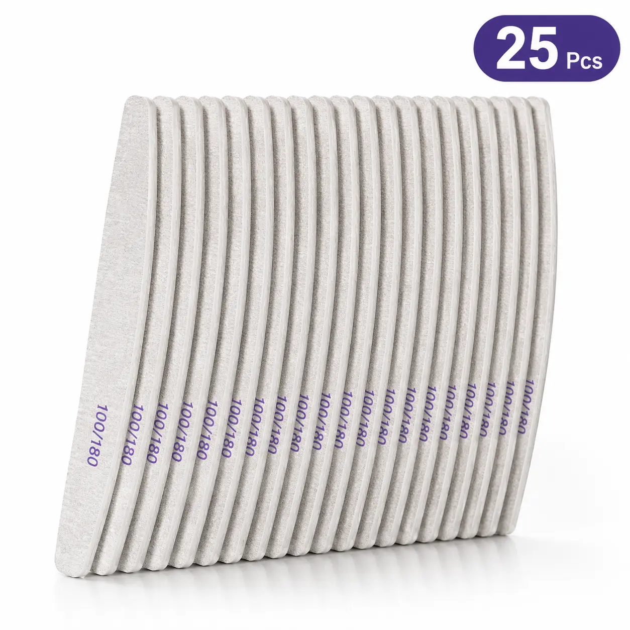 25PCS Professional Nail Files 100/180 Grit, Double-Sided Emery Boards for Acrylic Nails, Gel Polish Removal, Natural Nails, Manicure & Pedicure Salon Tools