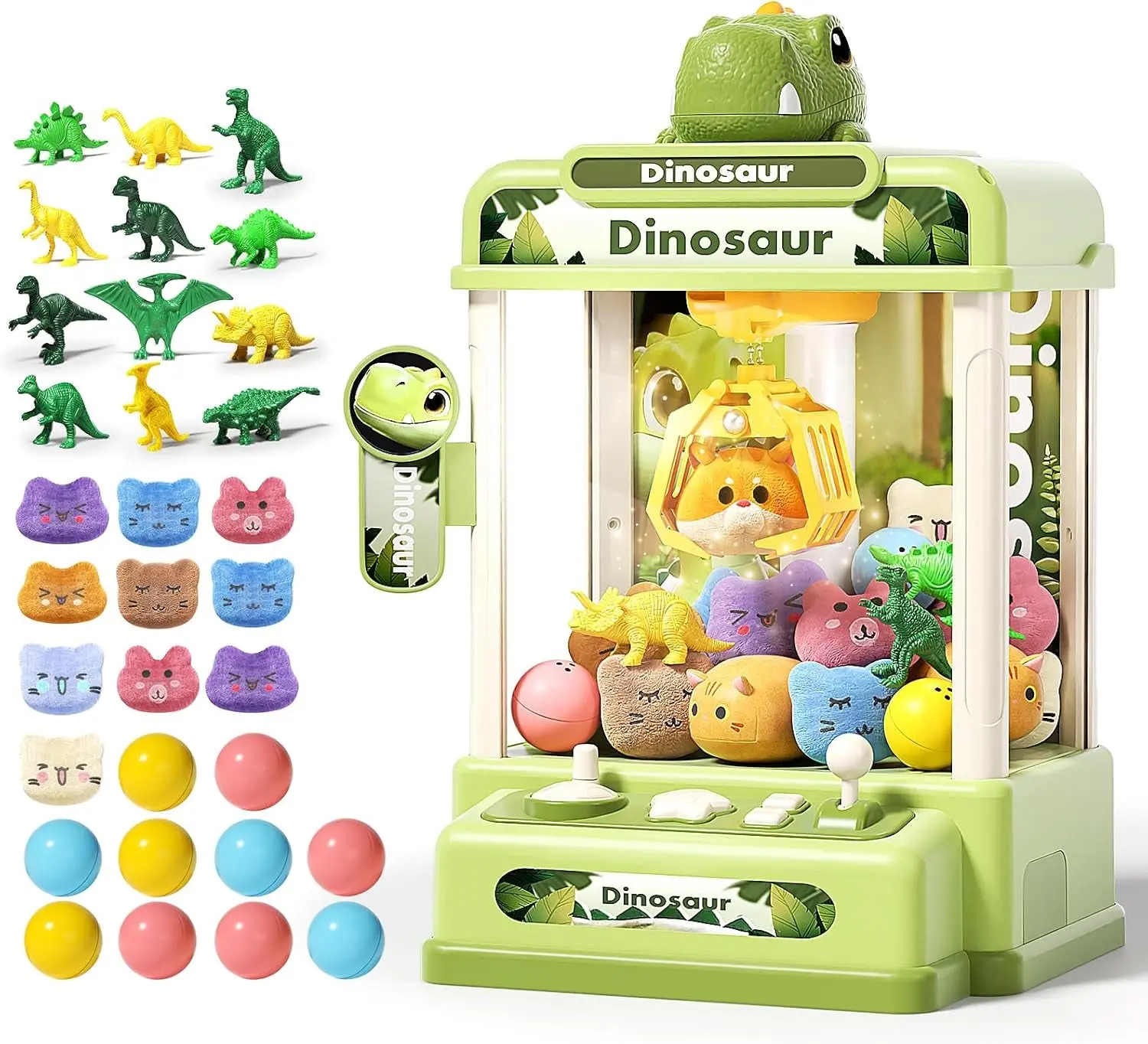 Kids' Mini Dinosaur Claw Machine - Arcade Prize Game Dispenser with Music, 32 Pieces, Ideal for 6-8 Year Olds