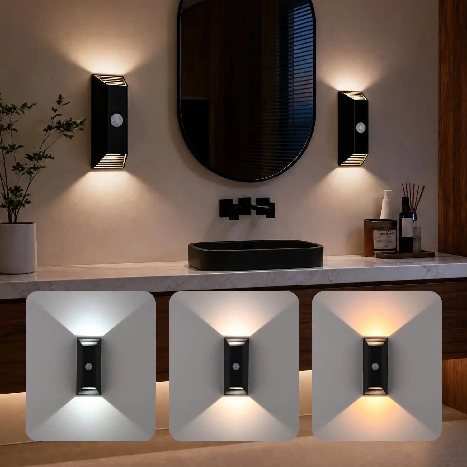 Rechargeable Wireless LED Wall Fixture - Smart Motion Sensor Sconce, Plastic Build, 2000mAh Batteries/Cells, Magnetic Mount, Remote Control, Timer, 3 Color Temperature Dimmable Night Lamp for Hallway, Stairs, Wireless Sconce