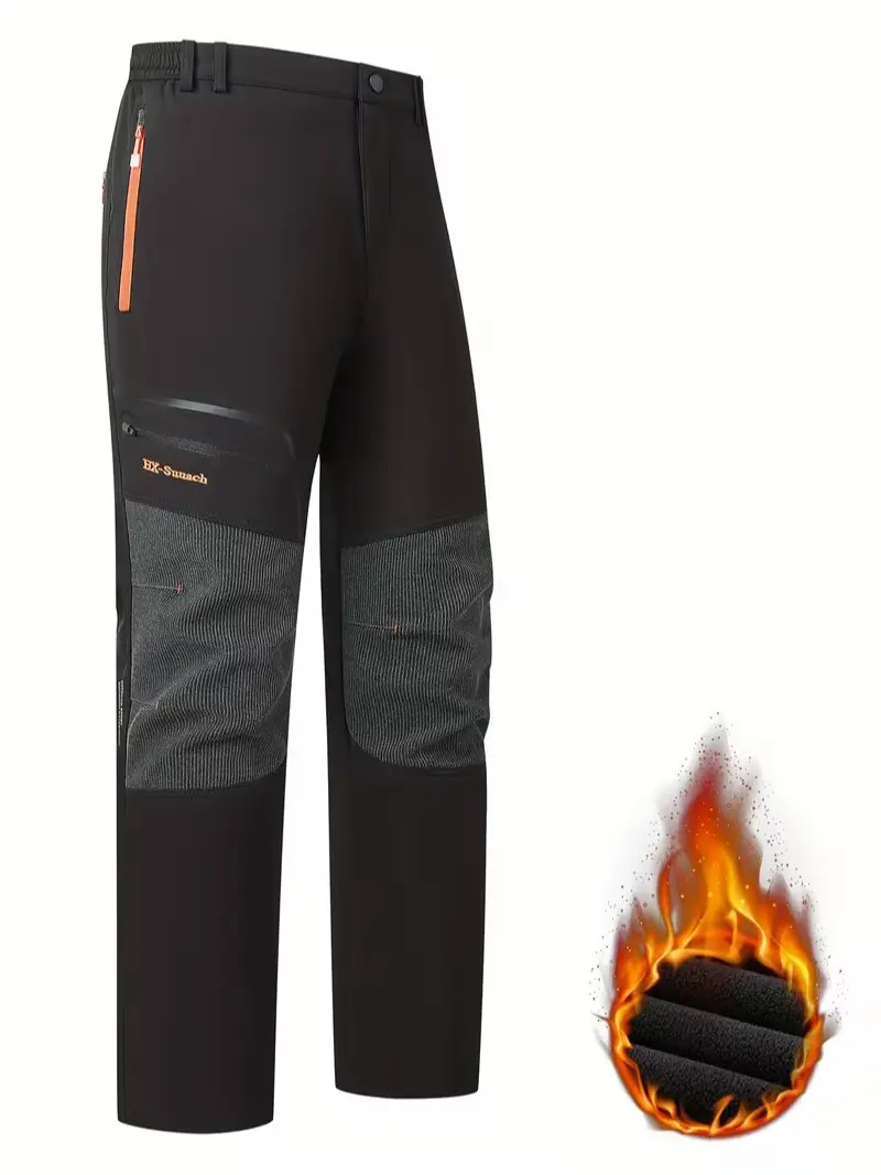Men’s Waterproof Insulated Pants for Cold Weather Hiking, Winter Snow Skiing, Softshell Outdoor Pants with Zippered Pockets, Climbing & Thermal Jogger Trousers, Thermal Lined Jogger Pants for Men